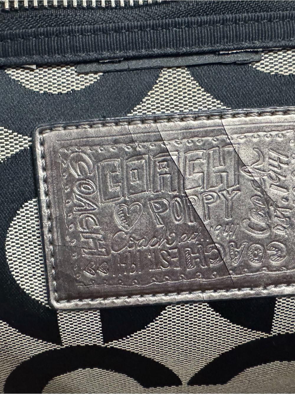 Coach Poppy Op Art Glam Tote 15331 Black White Silver Metallic Y2K - Picture 12 of 16